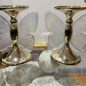 Bath & Body Works Gold and Iridescent Butterfly Candle Holders